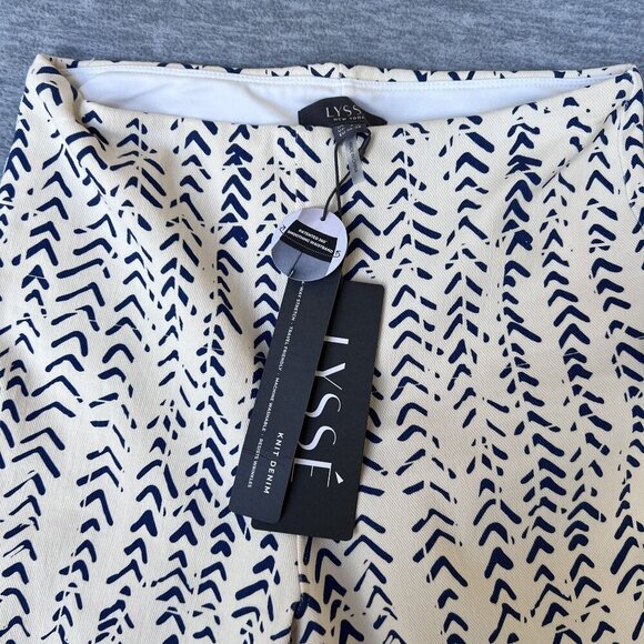 Lysse New York NWT Womens S Blue Geometric Print Fringe Tulip Hem Ankle Pants - Picture 5 of 14